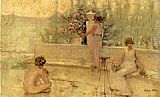 Three Figures in an Italian Garden by Robert Reid